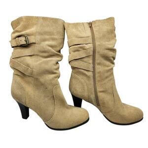 Kelly & Katie Tan Suede Ruched Heeled Boots – Size 9.5 / EU 40 - Western